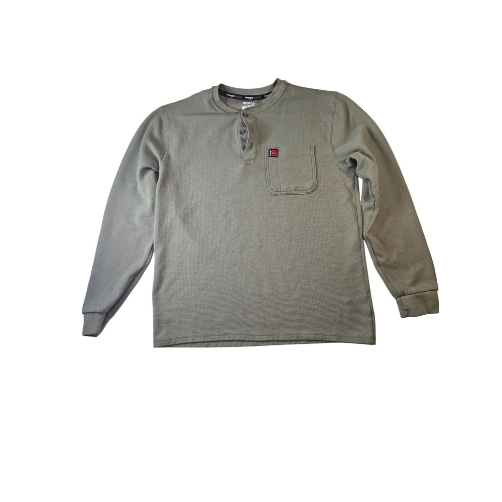 Wrangler RIGGS Workwear Mens Henley Shirt Olive Green Long‎ Sleeve Pocket Size M